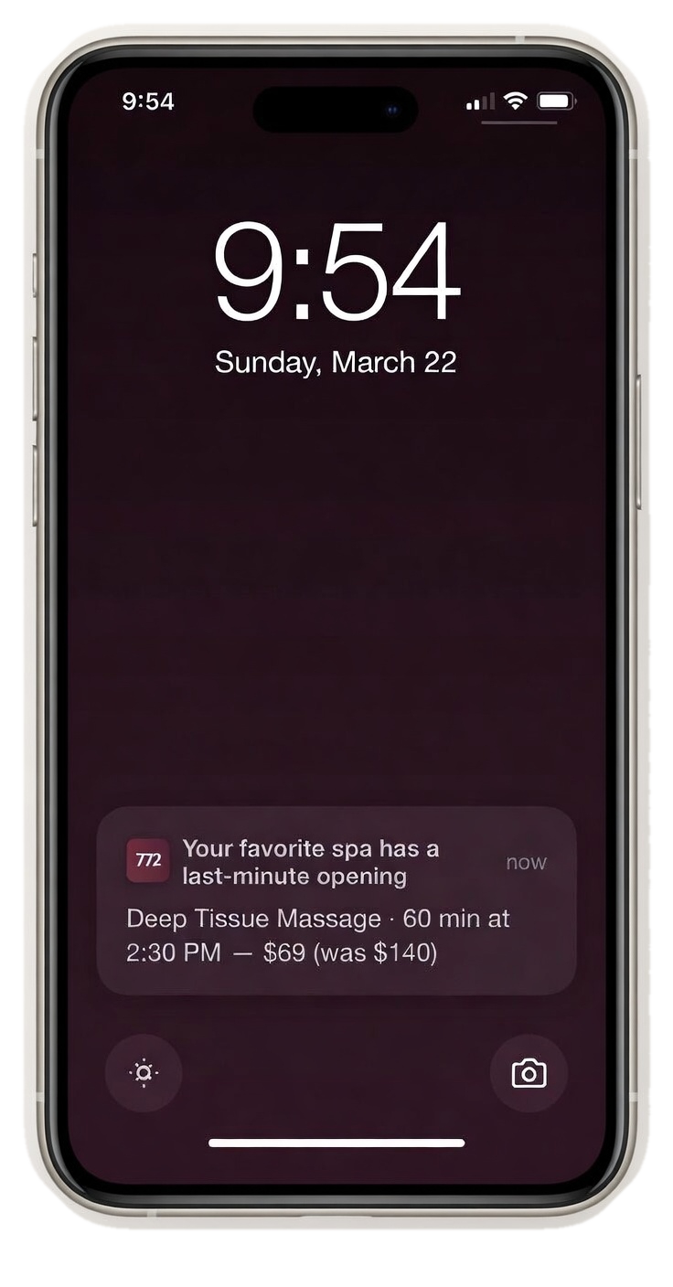 772 push notification showing a last-minute spa deal